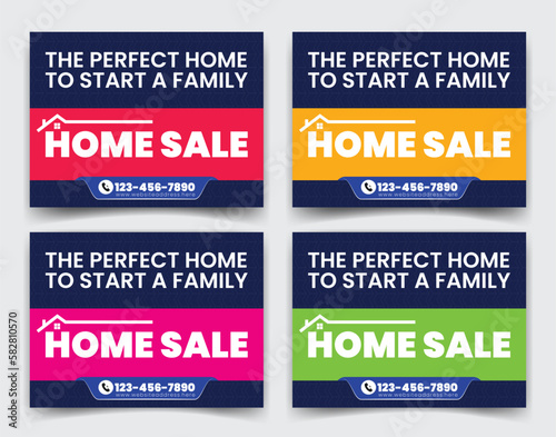 Real Estate Home sale business company ads, yard sign, signage design for outdoor advertising multiple color version vector template