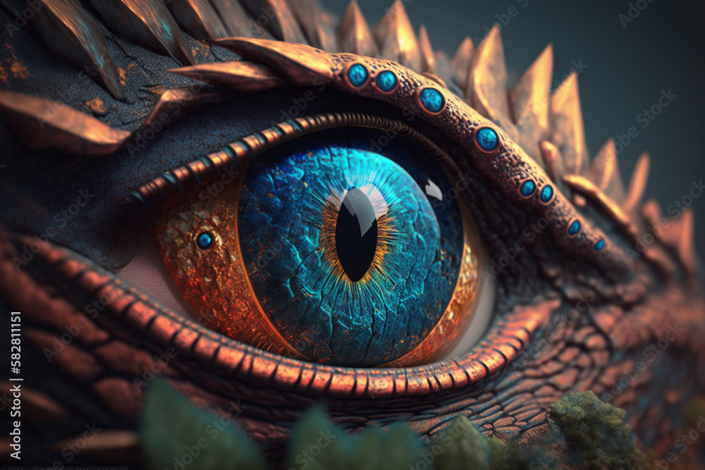 Fiery dragon eye A close-up look at the piercing and menacing stare Ai ...