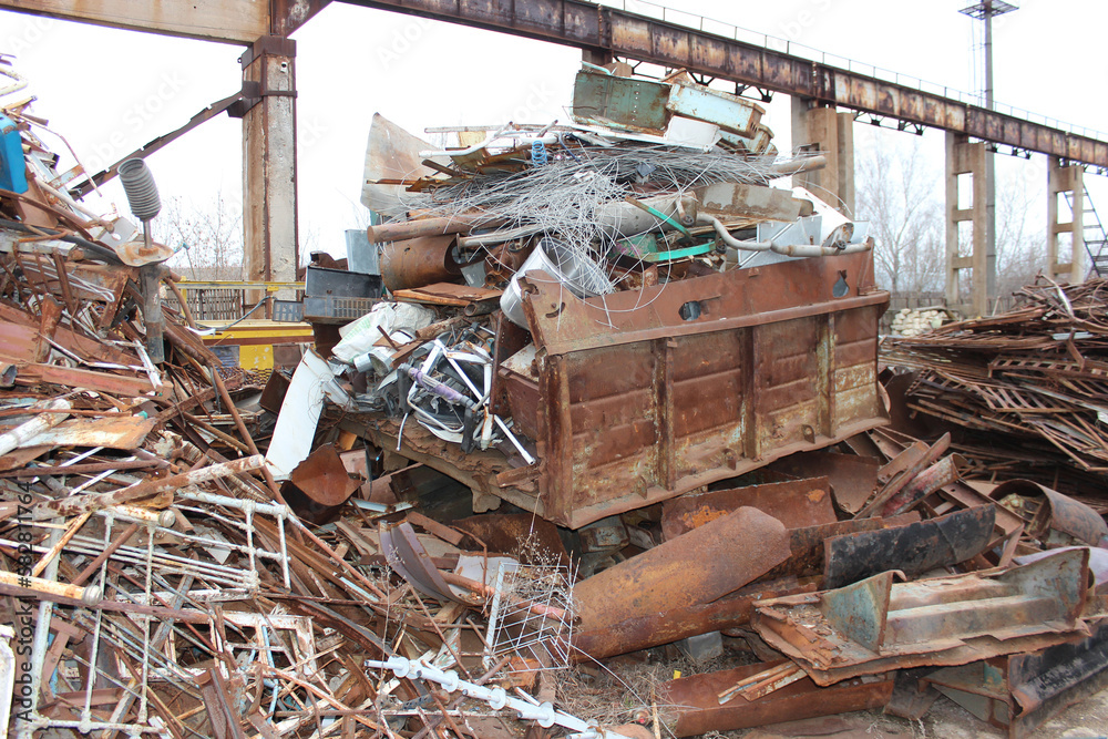 A pile of scrap metal before recycling. Open air
