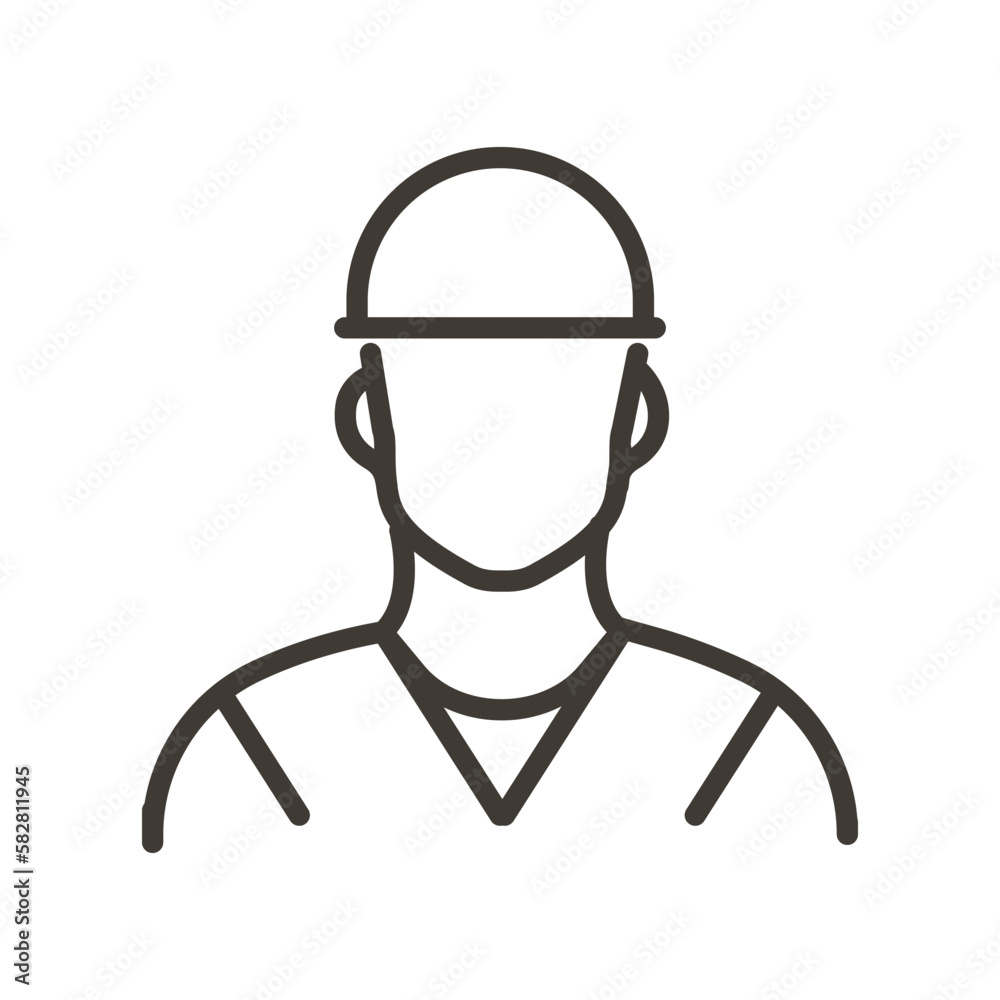 Vector thin line icon outline linear stroke illustration of a construction worker Vector thin line icon outline linear stroke illustration of a construction worker