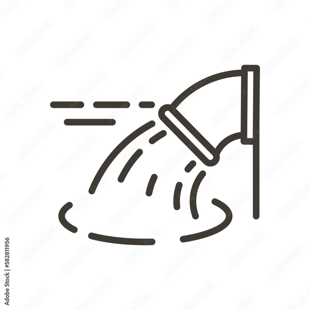 Vector minimal thin line icon outline linear stroke illustration of a pipe flowing liquid into the river or ocean. Vector minimal thin line icon outline linear stroke illustration of a pipe flowing liquid into the river or ocean.