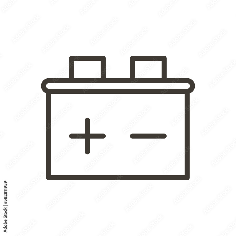 Vector thin line icon outline linear stroke illustration of a car battery, energy power accumulator Vector thin line icon outline linear stroke illustration of a car battery, energy power accumulator