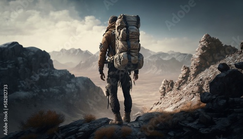 alone in the mountains with a backpack 