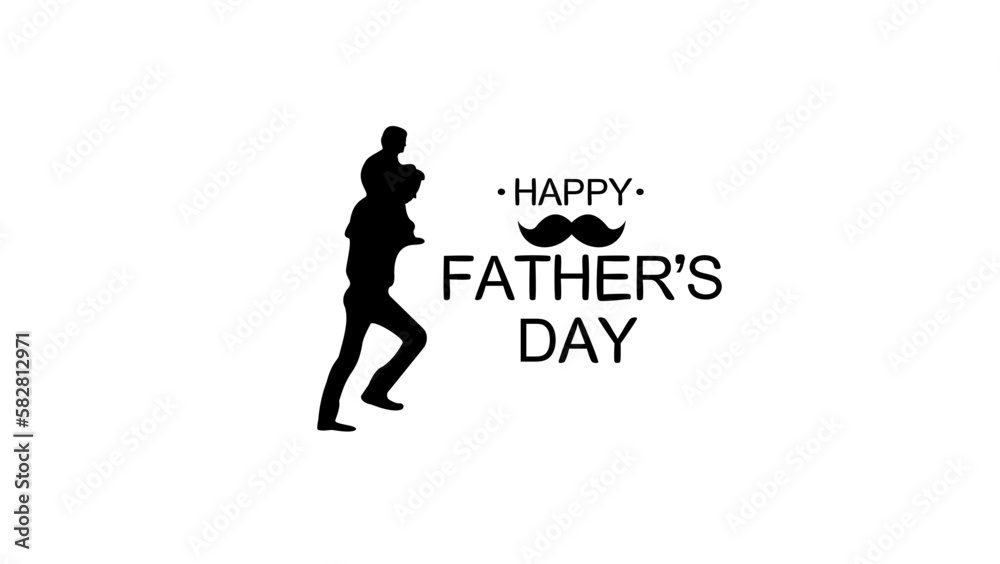 Happy Fathers Day Greeting Card Template, Silhouette son is riding his father's neck Happy Fathers Day Greeting Card Template, Silhouette son is riding his father's neck