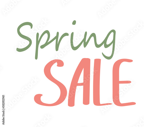 Spring sale. Color handwritten inscription. Isolated vector lettering, logo, icon. Template for a poster, signage.