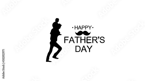 Happy Fathers Day Greeting Card Template, Silhouette son is riding his father's neck