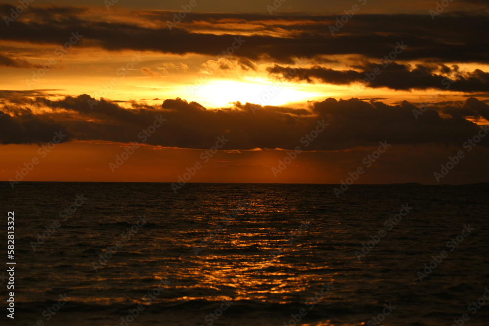 Sunset in the sea and cloud of dark color image.