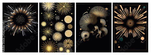 A set of backgrounds for text, psychedelic hippie art sparklers , a frame of stylized Fireworks. Posters dedicated to Guy Fawkes' Night , Bonfire Night , Fireworks Night, New Year, July 14, Bastille d
