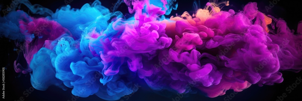 Multicolored smoke puff cloud design elements on a dark background - generative ai	
