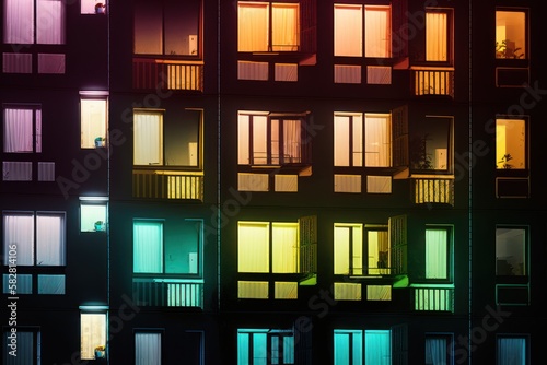 Into the Night  An Atmospheric Journey Through the Glowing Colored Windows of City Apartments  GENERATIVE AI