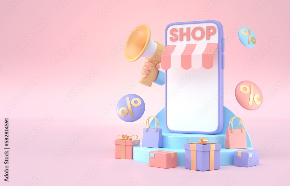 Online Shopping with Discount. 3D Illustration Online Shopping with Discount. 3D Illustration