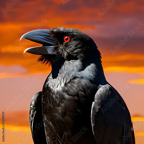 Vibrant Fantasy Bird Crow Portrait, Colorful Digital Art Illustration Ai Generated Art Work photo