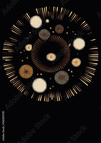 A set of backgrounds for text, psychedelic hippie art sparklers , a frame of stylized Fireworks. Posters dedicated to Guy Fawkes' Night , Bonfire Night , Fireworks Night, New Year, July 14, Bastille d
