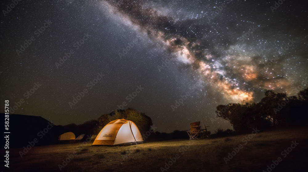 Wild camping in night under the galaxy of stars