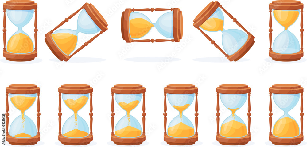 Hourglass animation. Cartoon sandglass key loading animations, sand ...