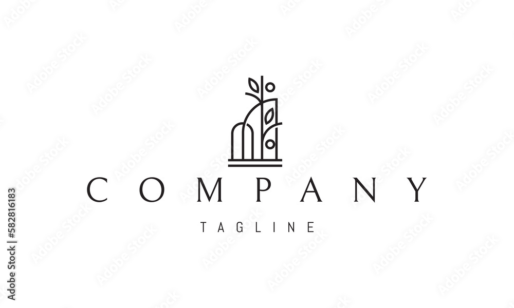 Vector logo on which an abstract image of an arched structure with a tree. Vector logo on which an abstract image of an arched structure with a tree.