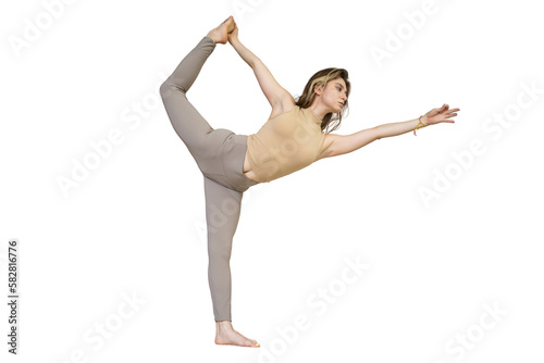 A woman practicing yoga asana exercise, transparent background, isolated person.