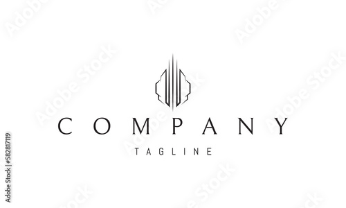 Vector logo on which an abstract image of the brain with three sharp columns in the middle.