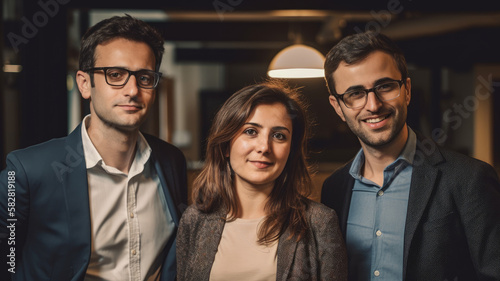 Diverse Business Team Smiling in Office  AI Generative  