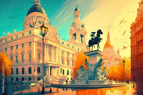 Madrid dream city Creative illustration. (Ai Generate)