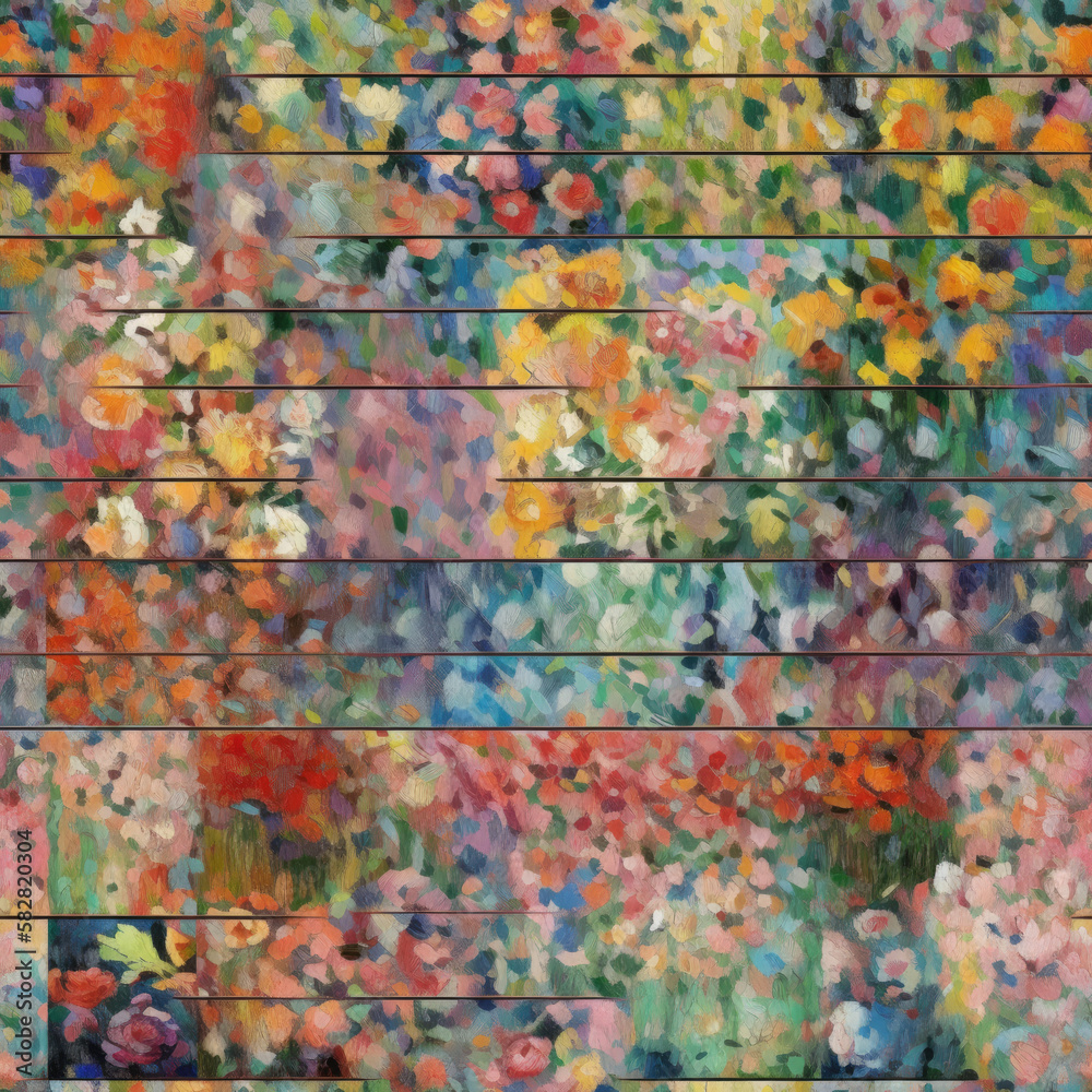 Seamless texture in the style of impressionism. Expressive colors and blurry shapes. Tile pattern. Generative AI