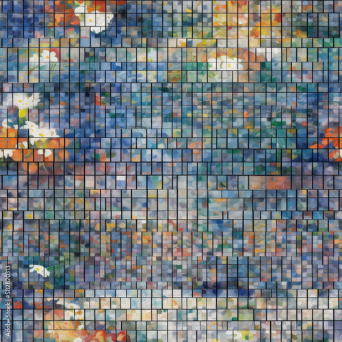 Seamless texture in the style of impressionism. Expressive colors and blurry shapes. Tile pattern. Generative AI © Nailya