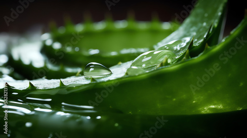 Green gel flowing with aloe vera close up  macro