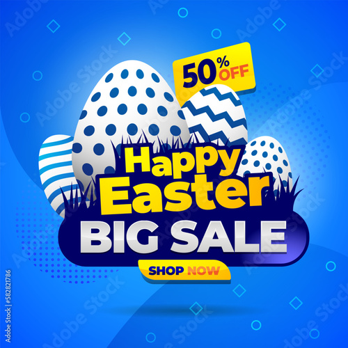 Happy easter sale square banner, template design social media or website add banner for media promotion