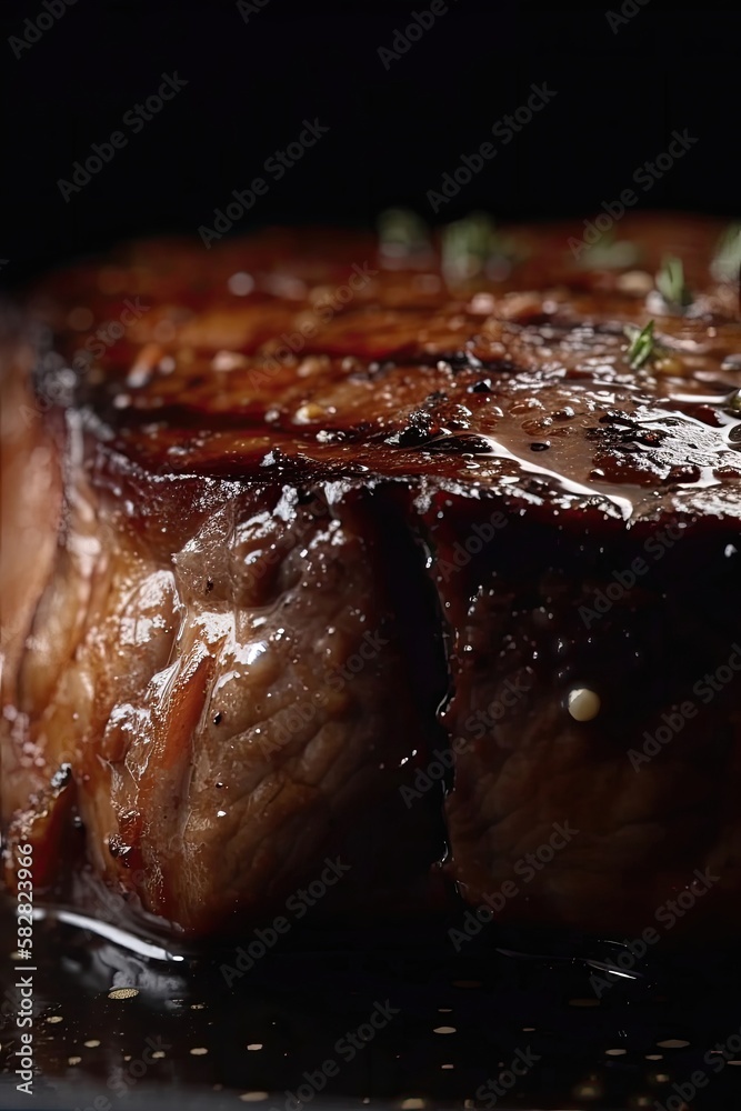 Grilled steak macro, glorious fine. Generative AI Grilled steak macro, glorious fine. Generative AI
