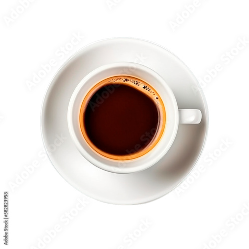 Coffee cup white, isolated on transparent background, top view