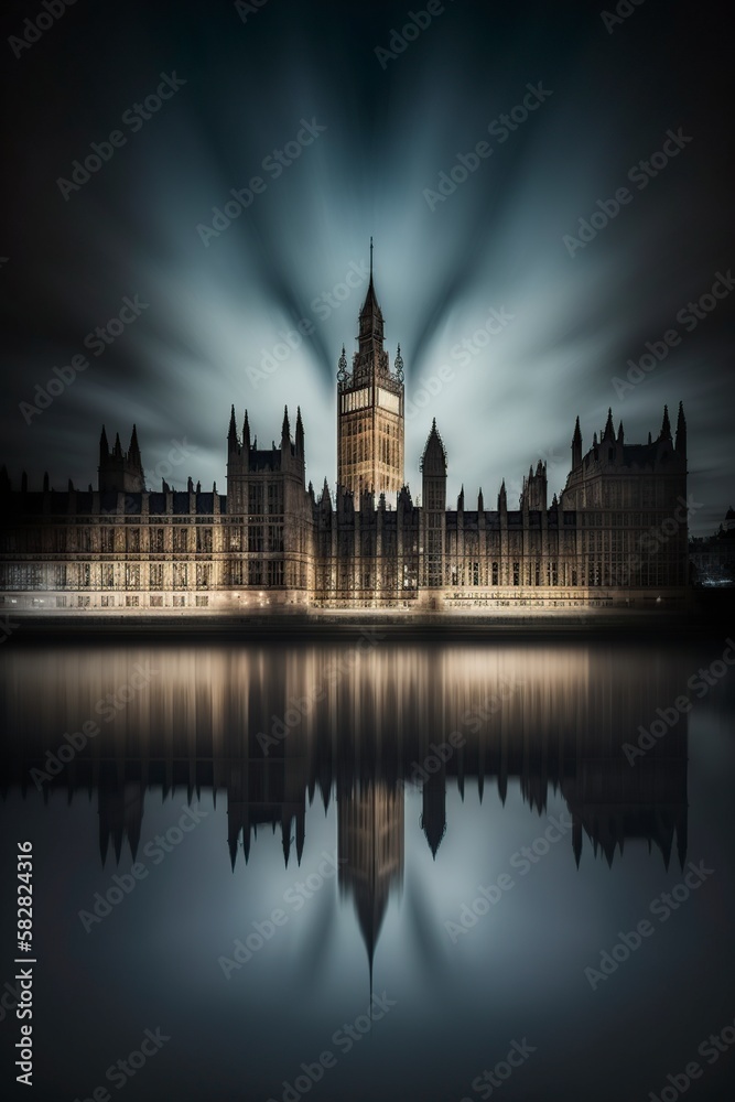 illustration, of the palace of westminster, london, generative ai.