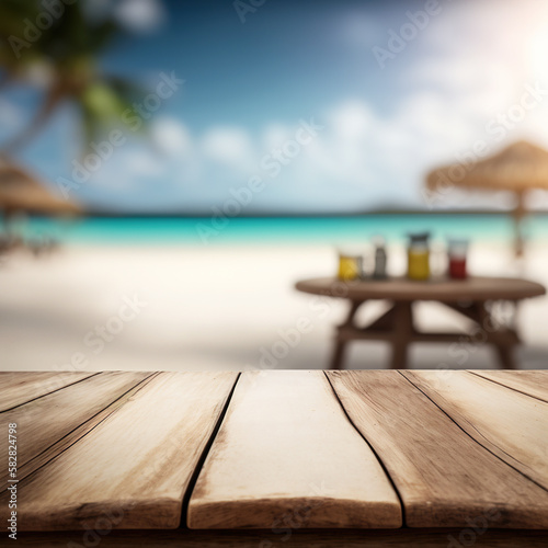 Wood table with blur background  Generative AI technology