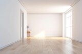 Model of an empty room with a white painted wall and parquet flooring. example of a living room that is empty for interior design. Generative AI