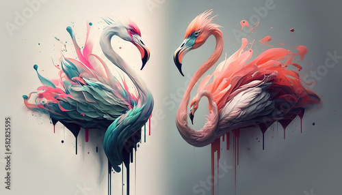 Flamingo abstract wallpaper. Background with cute flamingo bird in Pastel colors generative ai photo