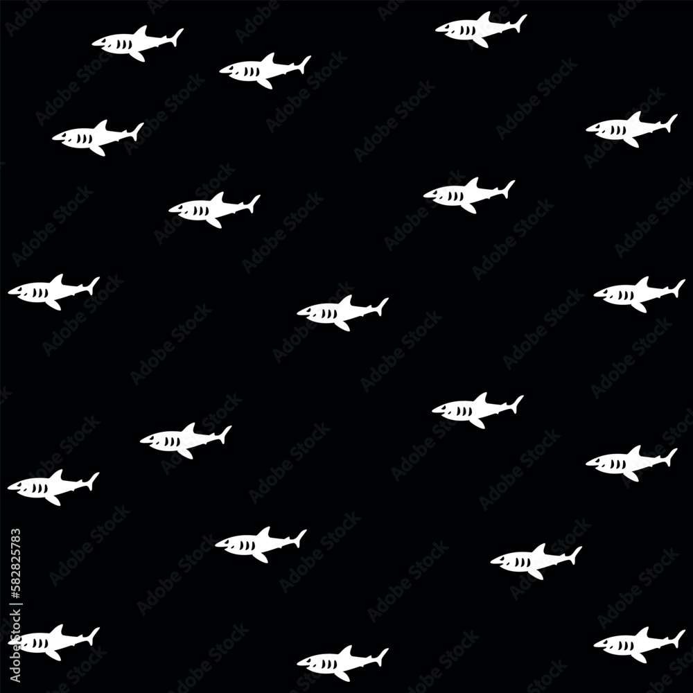 Shark vector pattern with hand drawn underwater fish, contemporary background and print design Shark vector pattern with hand drawn underwater fish, contemporary background and print design