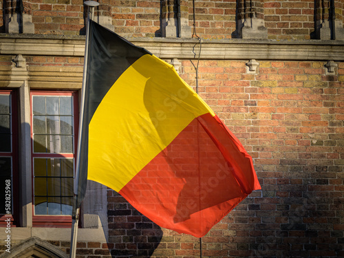 Fototapeta Naklejka Na Ścianę i Meble -  A belgian flag in front of an old building