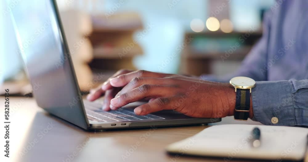 Typing, business and hands of man on laptop for online project, internet research and website at desk. Communication, productivity and male worker on computer for planning, writing email and strategy Typing, business and hands of man on laptop for online project, internet research and website at desk. Communication, productivity and male worker on computer for planning, writing email and strategy