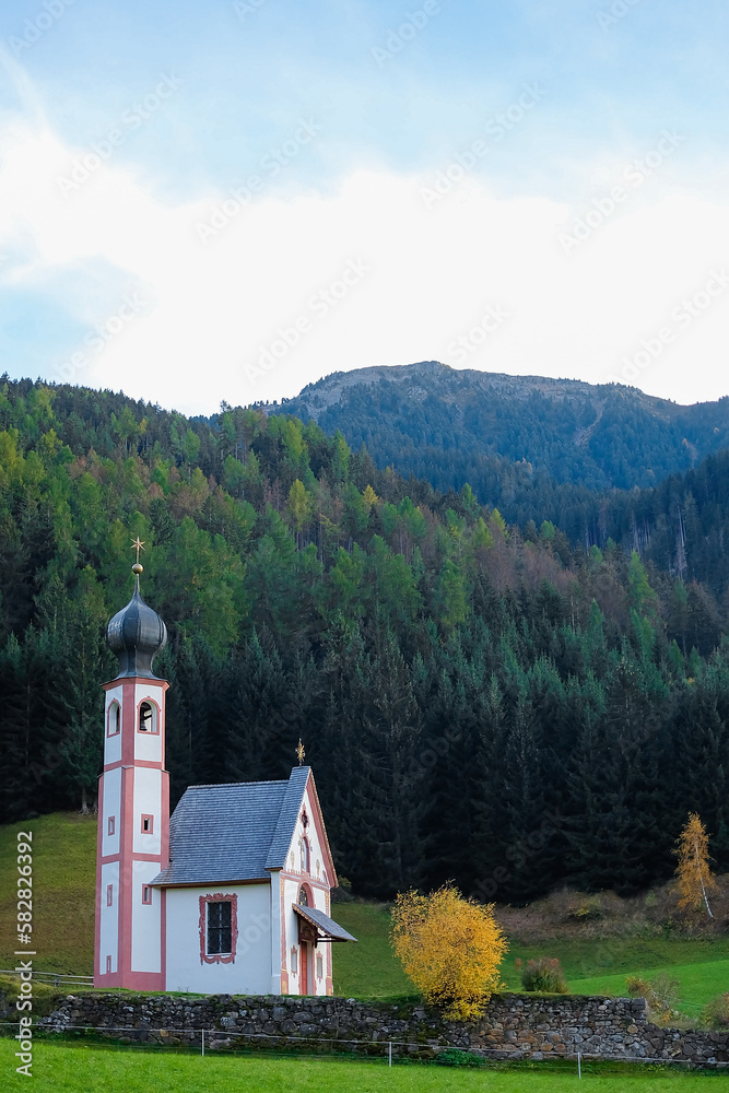 Church of St. John of Nepomuk with the Dolomites Peaks - Santa Maddalena, Val Di Funes, Tyrol, Italy