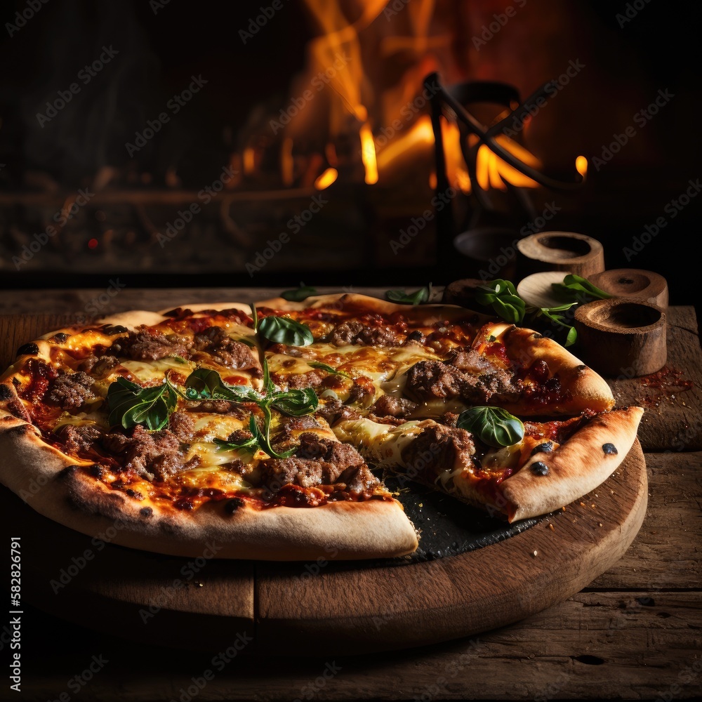 Italian food, delicious homemade pizza with mozzarella and cherry tomatoes ready to eat.