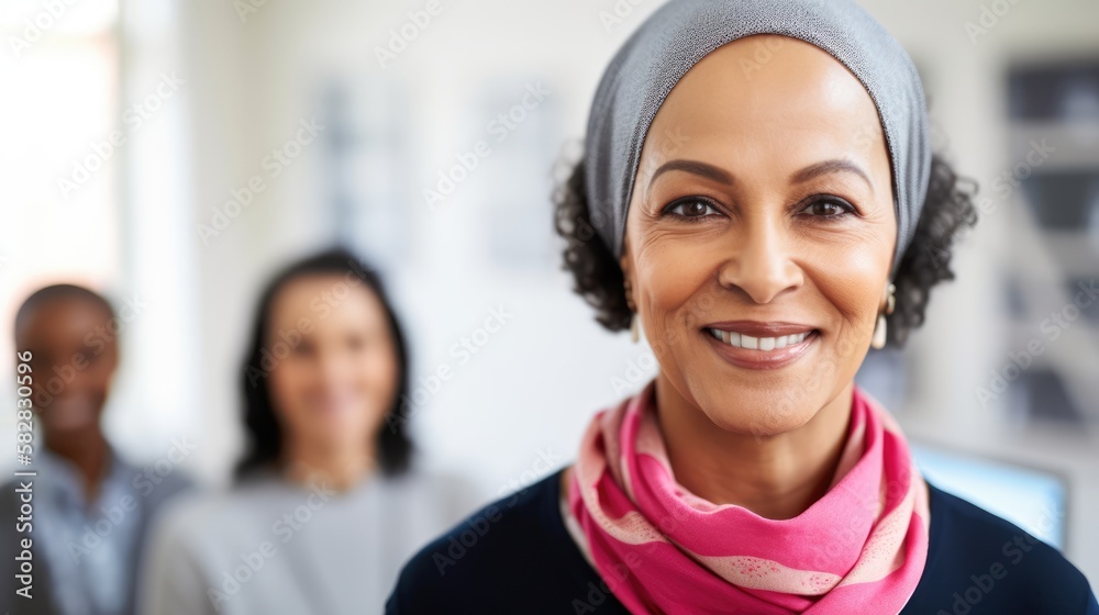 Attractive middle eastern woman posing at her work place with coworkers in the background. Generative AI
Attractive middle eastern woman posing at her work place with coworkers in the background. Generative AI