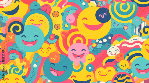 Cute and Colorful, Smiling Faces Pattern for a Positive and Joyful Vibe, Generative AI