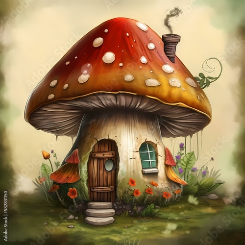 A fairy mushroom house illustration artwork,ai