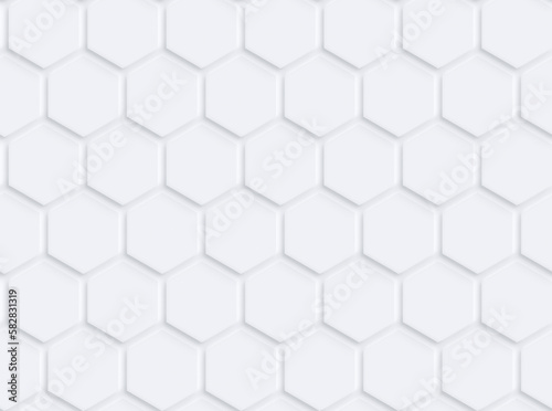 Fototapeta Naklejka Na Ścianę i Meble -  Light gray or white hexagon grid pattern with shadow or 3d effect on white, seamless pattern. Technology, connection and data concept. High resolution abstract and modern background, copy space.