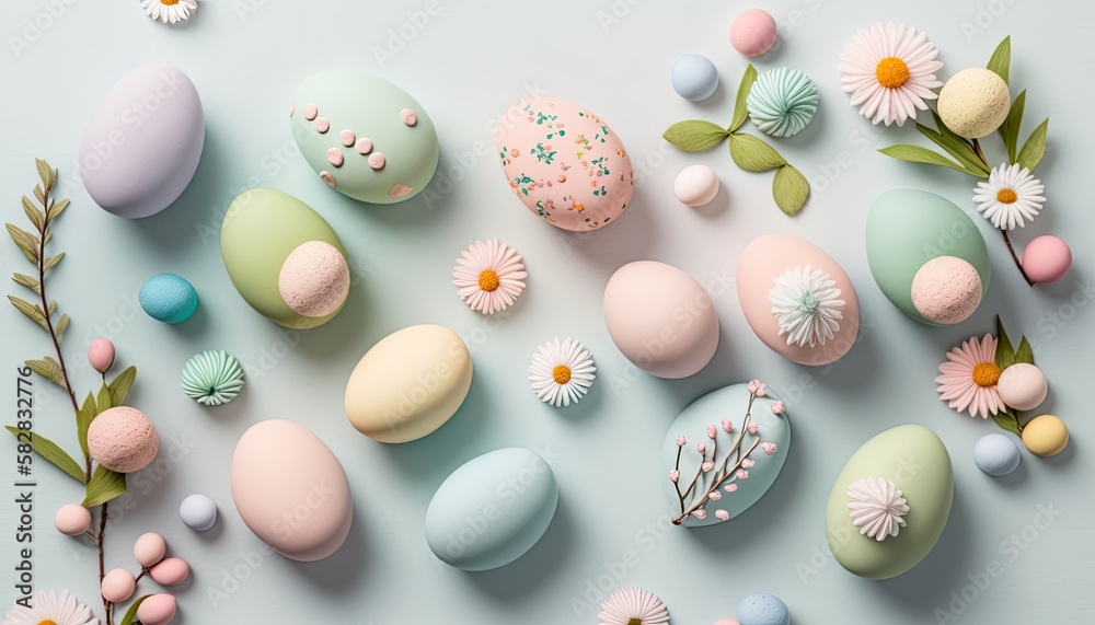Easter eggs background, Pile of colorful Easter eggs, Easter holiday background.