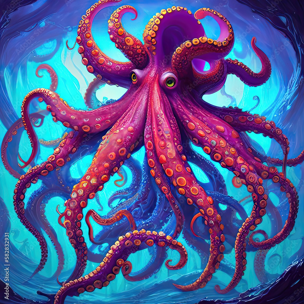 AI Generative Image of Fantasy Octopus in deep sea AI Generative Image of Fantasy Octopus in deep sea