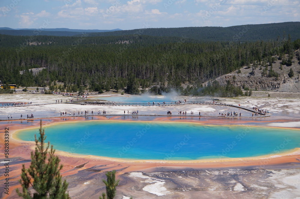 Morning color for grand prismatic spring in Yellowstone National Park 