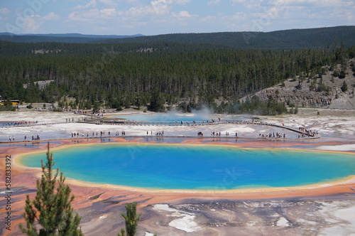 Morning color for grand prismatic spring in Yellowstone National Park 