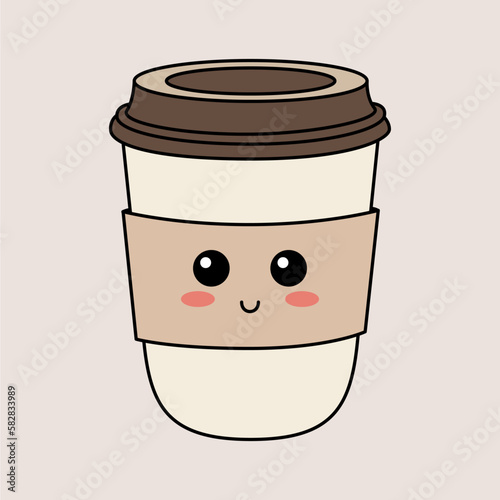 Vaso desechable de café dibujado a mano estilo de dibujos animados