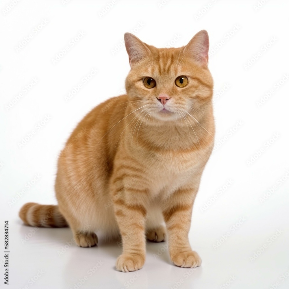 An isolated playful orange tabby cat on white background Generative AI