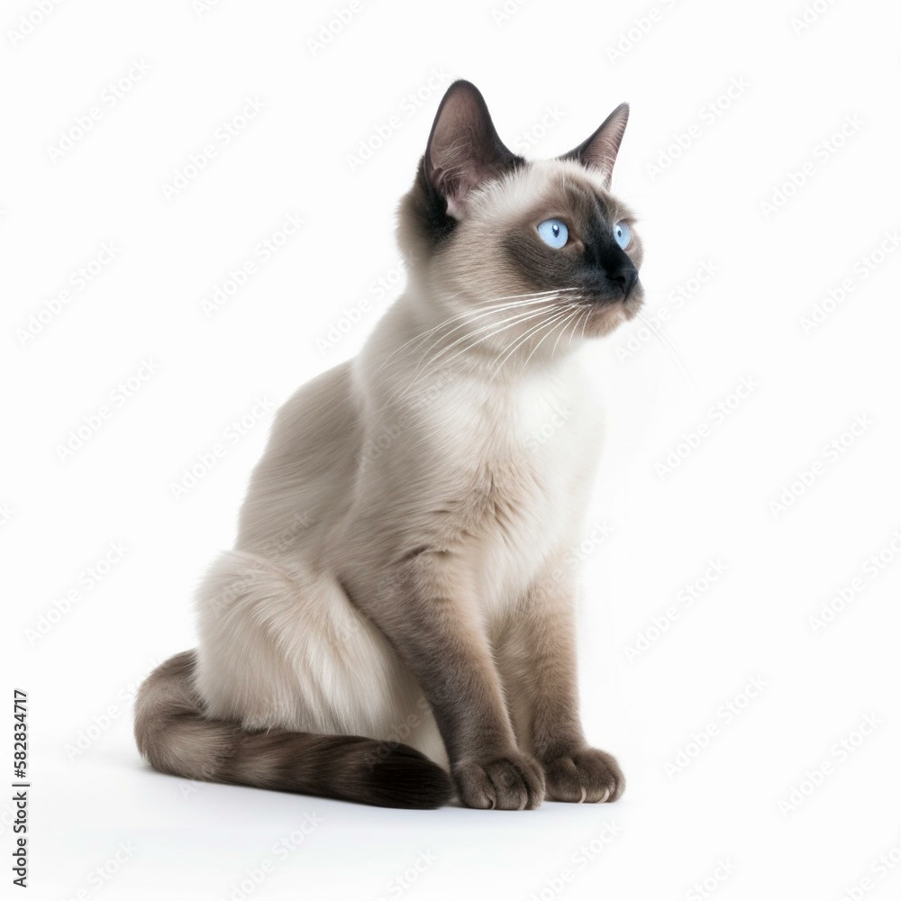 An isolated beautiful Siamese cat on white background Generative AI